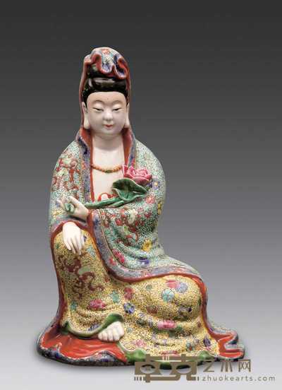 民国 粉彩观音像 高23.2cm